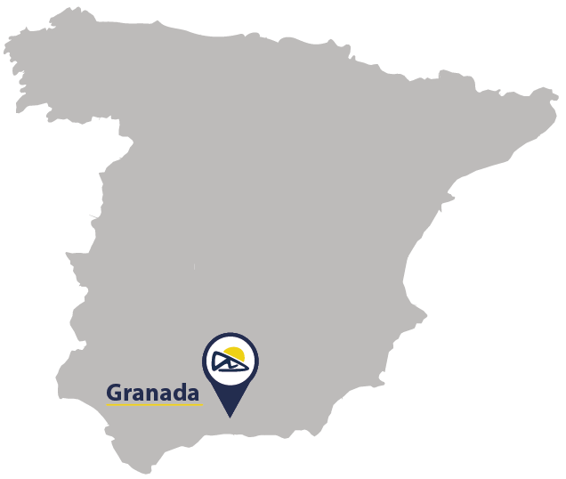 Mapa con la ubicación de la fábrica y líneas de producción de estructuras fotovoltaicas de SunSupport en Granada, España.